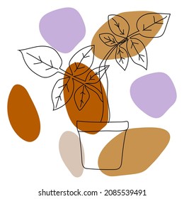 Line art botanical plants and leaf and flower. Line art flower vector