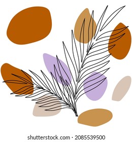 Line art botanical plants and leaf and flower. Line art flower vector