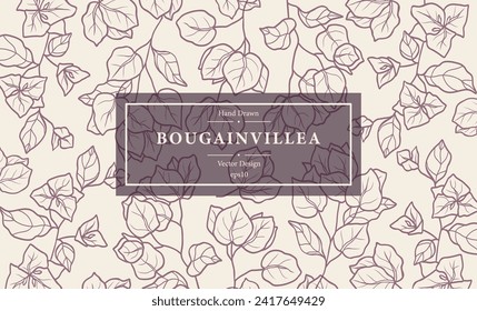 Line art bougainvillea flower branch background