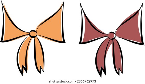 Line art bow illustration set, vector Christmas bow knot clipart