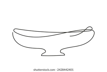 Line art of bowl. Continuous one line drawing. Empty plate. Isolated on white background. Design element for print, greeting, postcard, scrapbooking. Black and white. Concept of  dish, platter