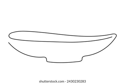 Line art of bowl. Continuous one line drawing. Empty plate. Isolated on white backdrop. Design element for print, greeting, postcard, scrapbooking. Black and white. Concept of dish, platter