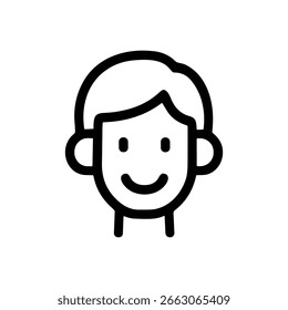 Line Art Boy Avatar Icon, Minimalist Style Person Head Character
