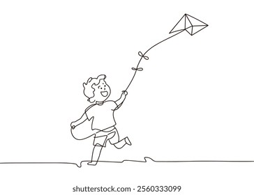  Line Art of a Boy Flying a Kite