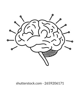 Line art brain with connected circuit points. Concept of AI integration and technology in neuroscience.