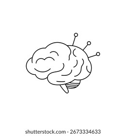 Arte lineal con puntos de conexión, diseño minimalista de neurociencia para uso médico y educativo.