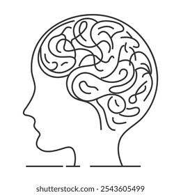 Line art of brain, intelligent, simple, human brain, side view, abstract Human brain line icon. Internal human organ in flat style vector illustration isolated on white.