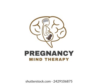 Line art brain with women pregnancy inside logo symbol design template illustration inspiration