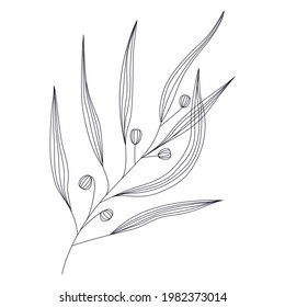 Kunstzweig mit Blättern. Vektorminimalistische Rahmengrafik. Elementdesign