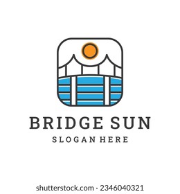 line art bridge sun logo design. Flat style trend modern brand graphic art design vector illustration