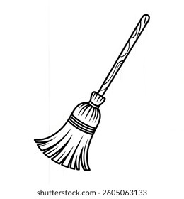 A line art broom illustration of a coloring page 