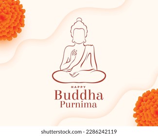 line art buddha purnima background with floral decoration vector