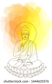 Line Art  Buddha Statue From Thailand With Water Color Background