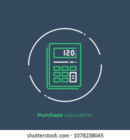 Line art budget calculator. Finance calculation. Scalable vector icon in modern outline style. Lineart elements vector illustration.