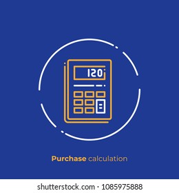 Line art budget calculator. Finance calculation. Scalable vector icon in modern outline style. Lineart elements vector illustration.