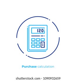 Line art budget calculator. Finance calculation. Scalable vector icon in modern outline style. Lineart elements vector illustration.