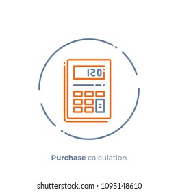 Line art budget calculator. Finance calculation. Scalable vector icon in modern outline style. Lineart elements vector illustration.