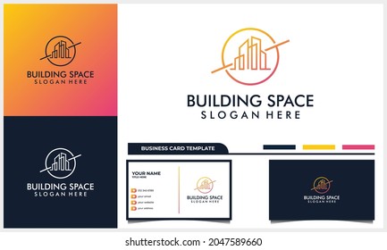 line art building architecture with space planet logo design concept and business card template