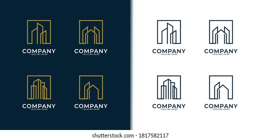 diseño de logotipo de construcción de arte de línea. buen uso del logotipo de la empresa inmobiliaria
