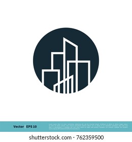 Line Art Building, Skyscraper, Skyline, Town / City Icon Vector Logo Template Illustration Design. Vector EPS 10.