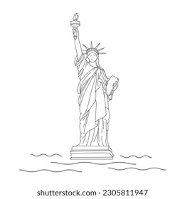 line art building statue of liberty, wonder of the world.