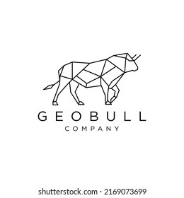 Line Art Bull Logo Design Template. Fractal Geometric Animal Vector. Bull silhouette Low Poly Style. Geometric Bull Company.