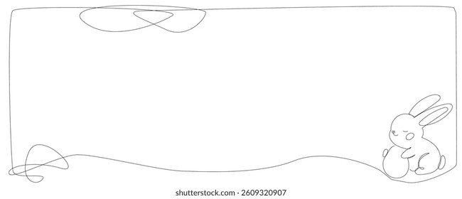 Line Art Bunny Rabbit Illustration. Happy Easter Holiday Greeting Card Animal Character Element. Spring Vacation Graphic Symbol.  One Continuous Line Modern Doodle Drawn. Editable Thin Stroke Family 