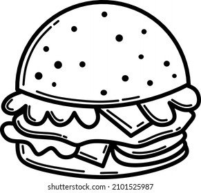 Line art burger on white background