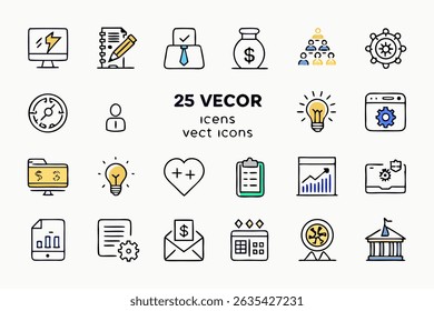 line art business icons, minimal vector pack, editable stroke icons, monochrome outline icons, corporate icon set, UI web icons, professional line 