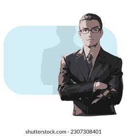 line art businessman with arms crossed illustration vector hand drawn isolated on white background