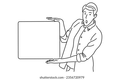 line art of businessman holding a blank billboard vector illustration