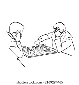 line art businessman playing chess with stress illustration vector hand drawn isolated on white background