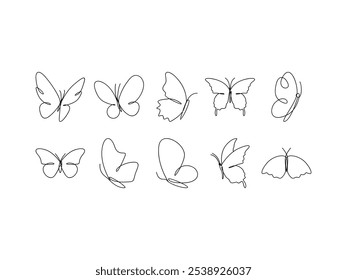 Conjunto de elementos de mariposa de arte de línea