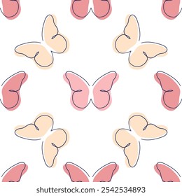 Line art butterfly illustrations Minimalist trendy abstract seamless pattern. Modern vector template for design.