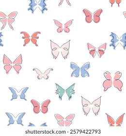 Line art butterfly illustrations Minimalist trendy abstract seamless pattern. Modern vector template for design.