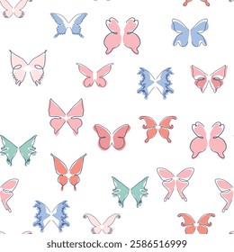 Line art butterfly illustrations Minimalist trendy abstract seamless pattern. Modern vector template for design.