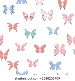 Line art butterfly illustrations Minimalist trendy abstract seamless pattern. Modern vector template for design.