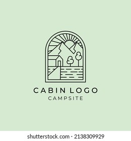 line art cabin logo vector illustration design, cottage minimalist logo design