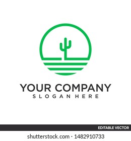 line art cactus with circle shape logo