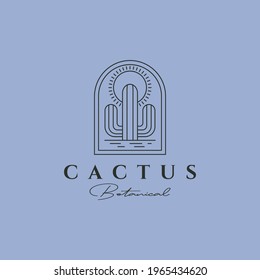 line art cactus logo vector botanical garden illustration design