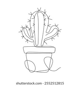 Arte de línea de cactus con ilustración de Arte vectorial de olla