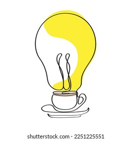 Line art of Caffeine intake and its link with creativity. Coffee or tea lovers art. Isolated doodle on transparent background.