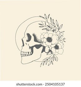 Line art Calavera with Floral Design