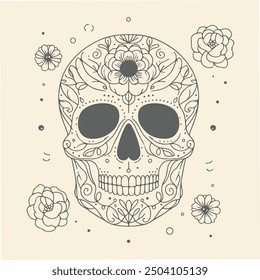 Line art Calavera with Floral Design