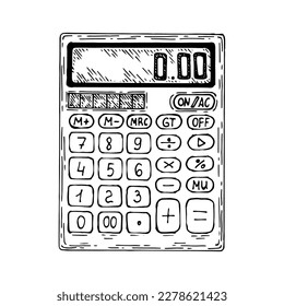line art calculator. Stationery calculating tool for counting. Hand drawn doodle vector illustration.