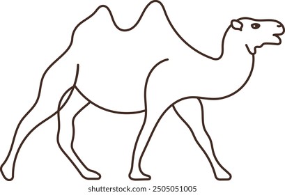 Line Art Camel Illustration with Simple and Elegant Lines, Featuring a Graceful Camel in a Minimalist Desert Scene