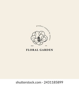 Line art camellia japonica flower logo