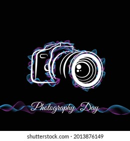Line art of Camera with simple smoke design. good template for world photography day design.