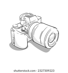 Line art of camera template design for world photography day campaign design