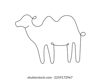 Line art cammel concept. Tropical and exotic animal, desert. logotype for company or organization, branding. Poster or banner for website. Cartoon flat vector illustration